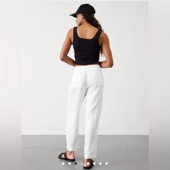 Athleta Retreat High Rise Linen Ankle Pants Elastic Waist Zip-Pocket White Sz.1X - Thumbnail 5