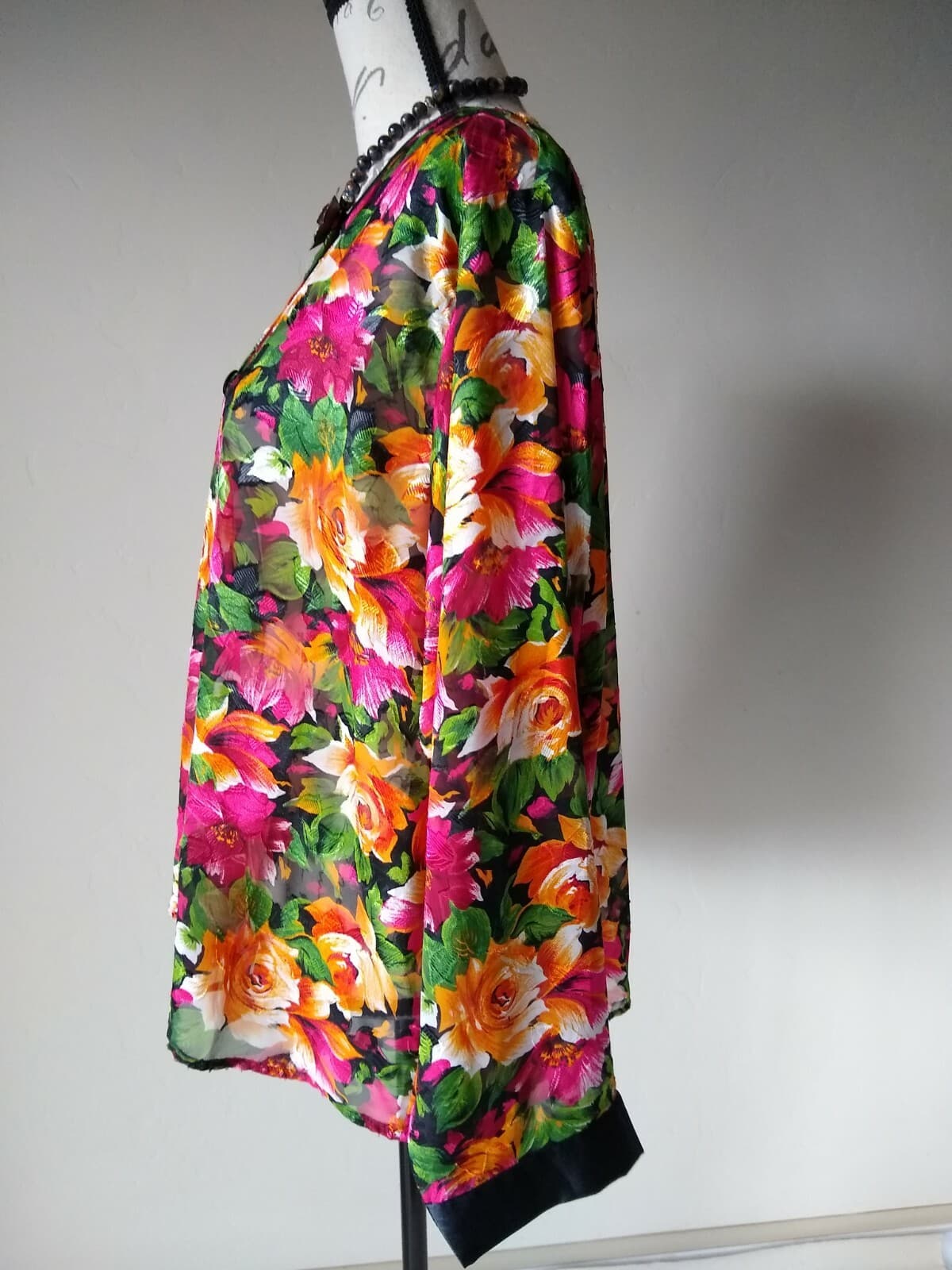 Vintage VICTORIA'S SECRET Floral Satin Top Blouse Button Long Sleeves Women L - Thumbnail 3
