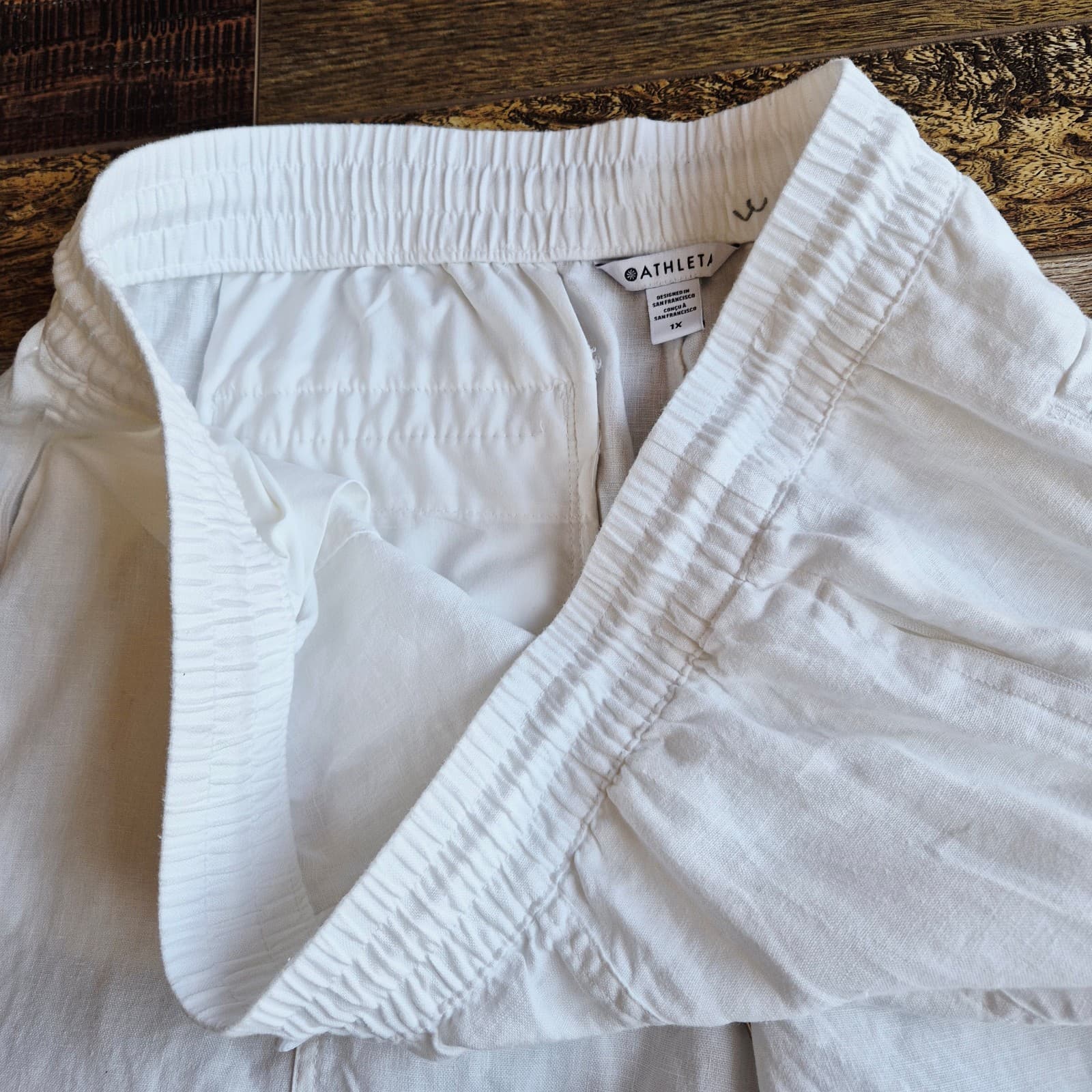 Athleta Retreat High Rise Linen Ankle Pants Elastic Waist Zip-Pocket White Sz.1X - Thumbnail 6