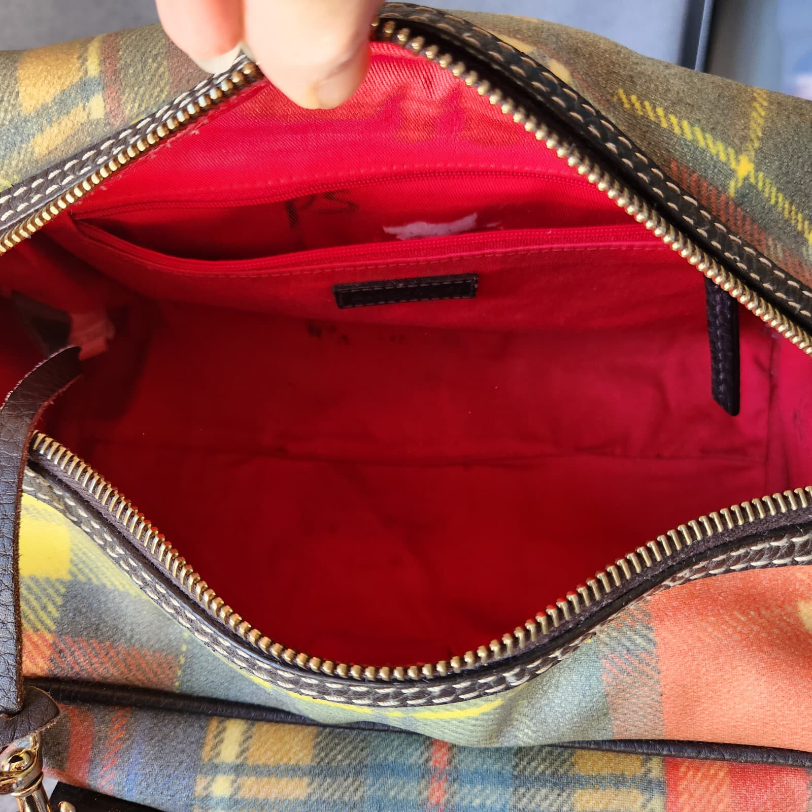Dooney & Bourke Ladybug Multicolor Plaid Madras Black Leather Tassel Satchel Bag - Thumbnail 18