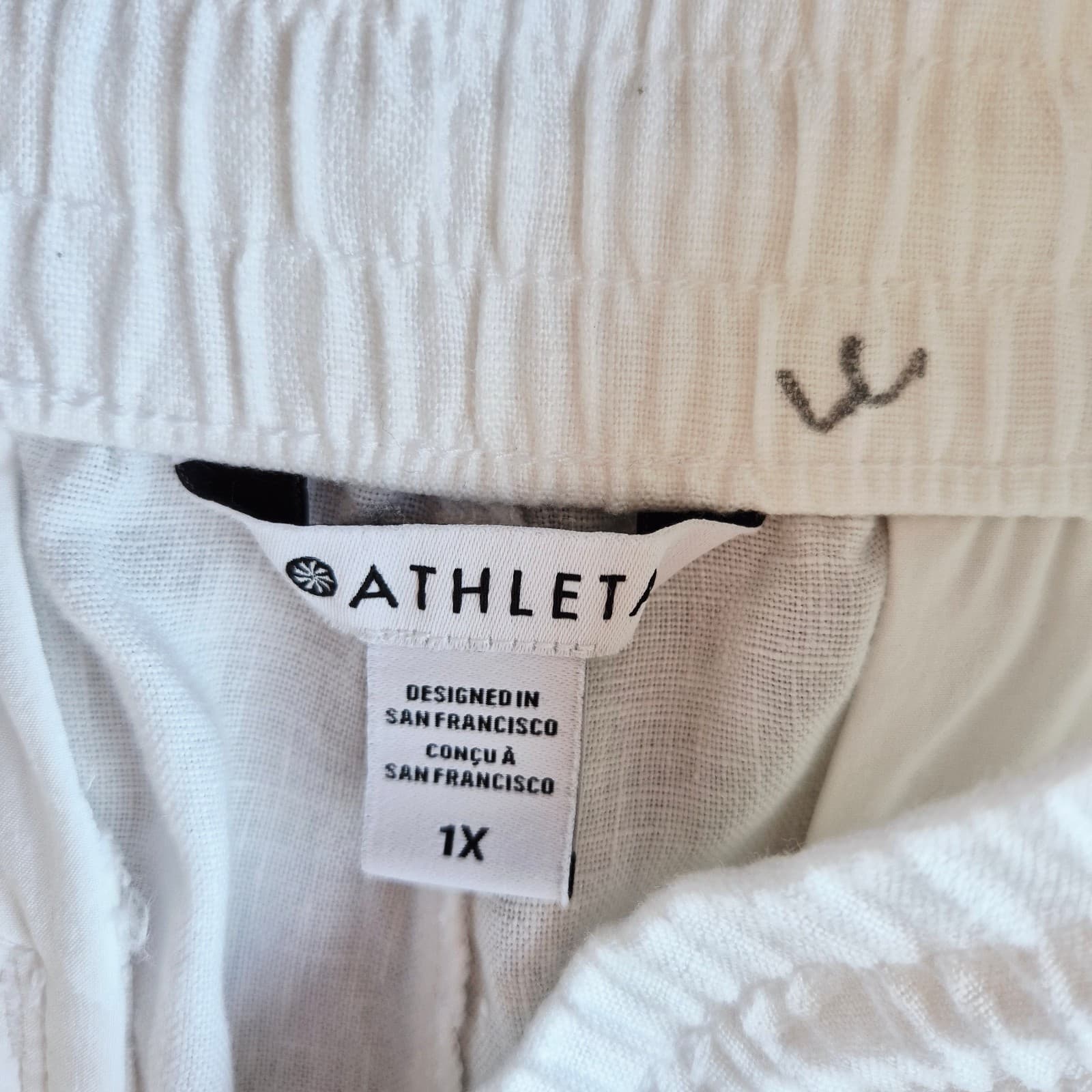 Athleta Retreat High Rise Linen Ankle Pants Elastic Waist Zip-Pocket White Sz.1X - Thumbnail 7
