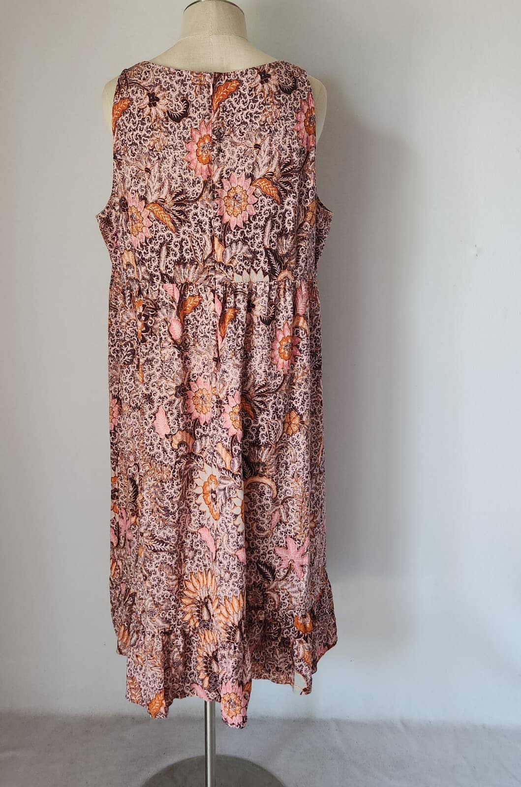 Madewell Floral Lace-Up Midi Dress Ruffle-Hem Sleeveless Bali Blooms Pink Sz.20 - Thumbnail 6