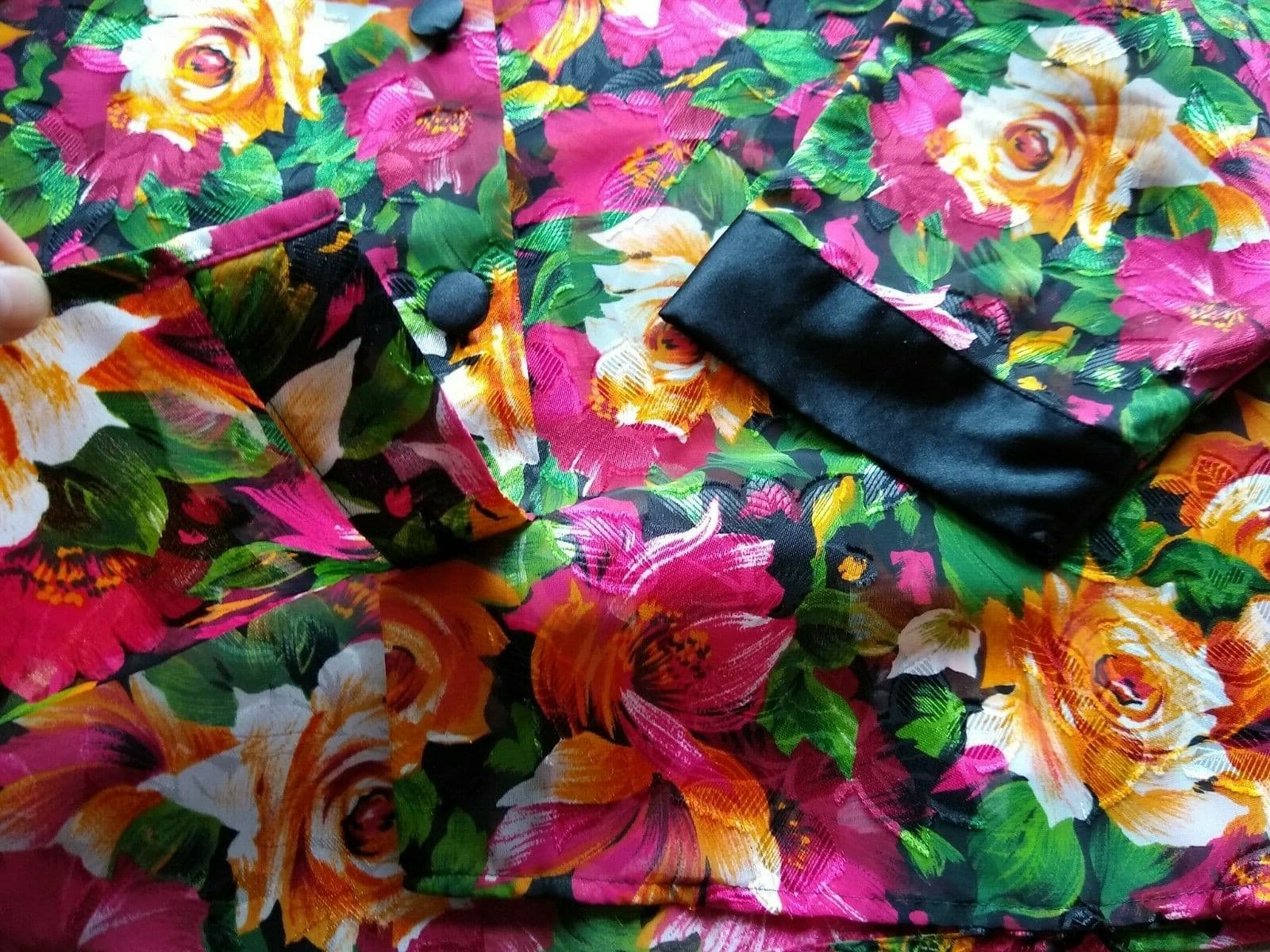 Vintage VICTORIA'S SECRET Floral Satin Top Blouse Button Long Sleeves Women L - Thumbnail 5