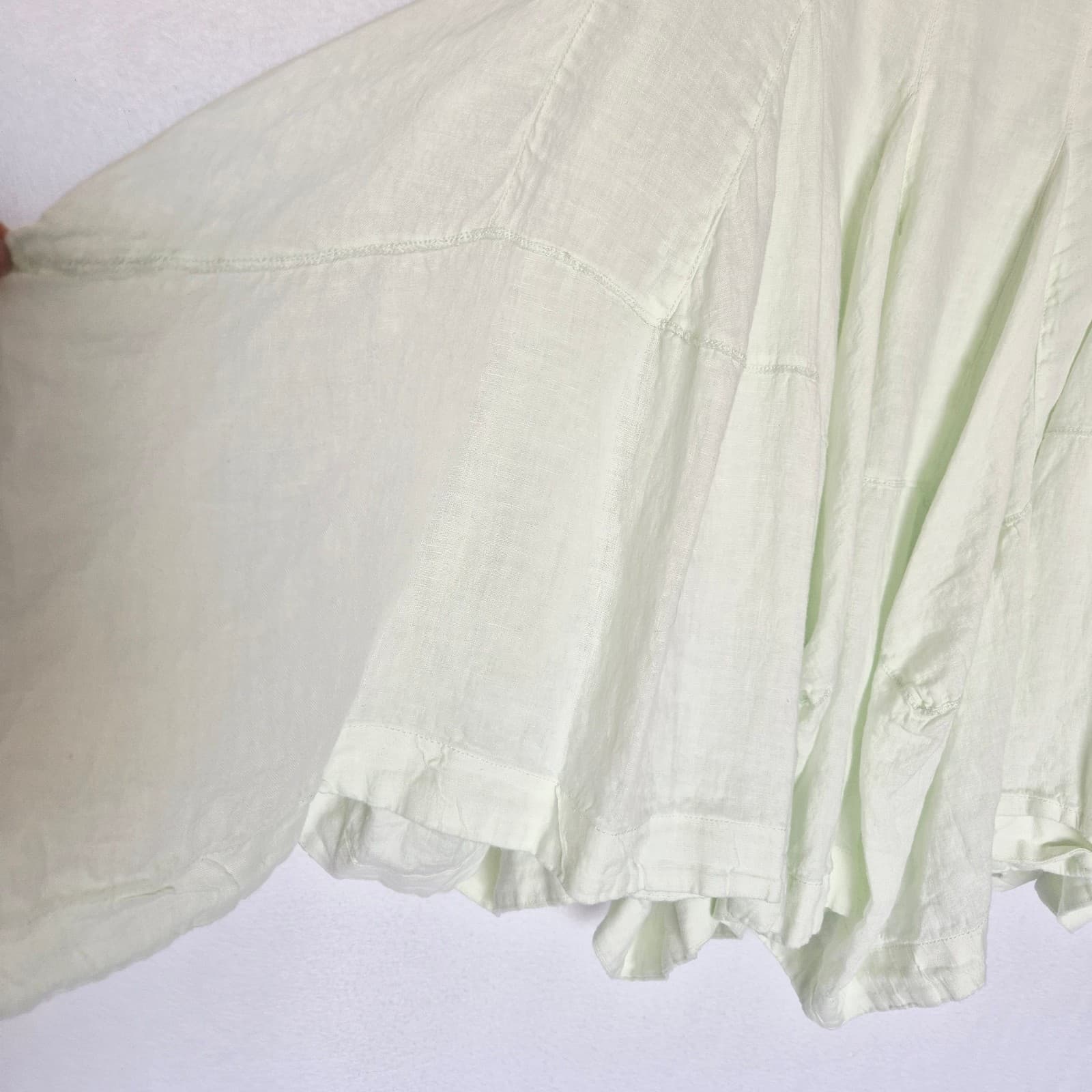 By Anthropologie 100% Linen Godet A-Line Skirt Zip Lined Light Green Women's L - Thumbnail 9