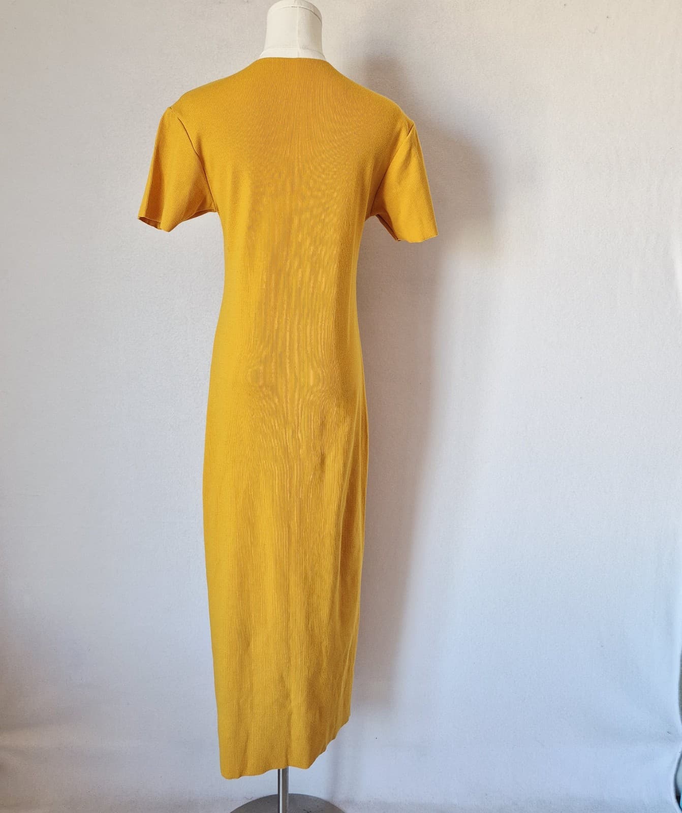 NWoT Charlotte Ribbed Knit Maxi Dress Short Sleeve Raw-Hem Mustard Bust 32" (S) - Thumbnail 8