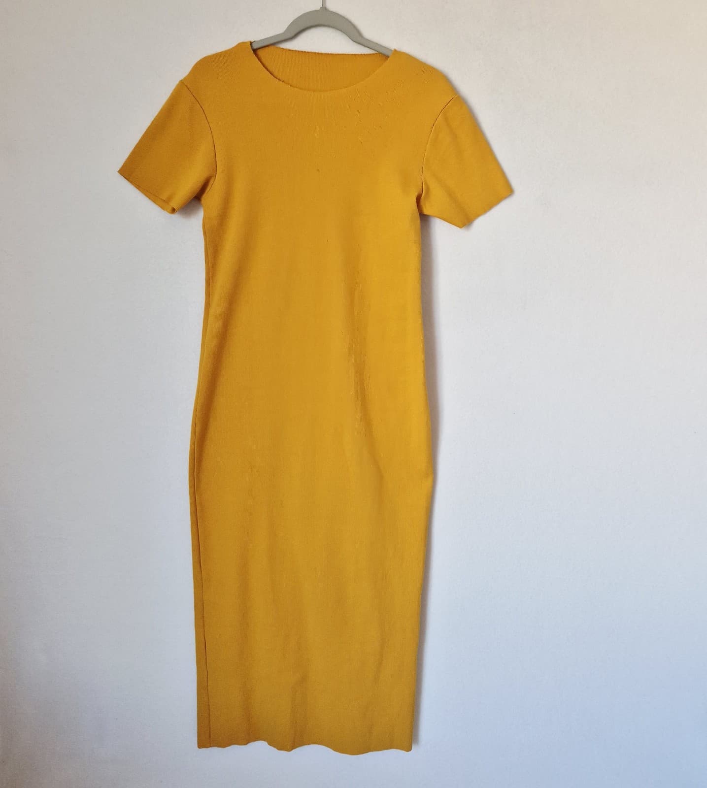NWoT Charlotte Ribbed Knit Maxi Dress Short Sleeve Raw-Hem Mustard Bust 32" (S) - Thumbnail 9