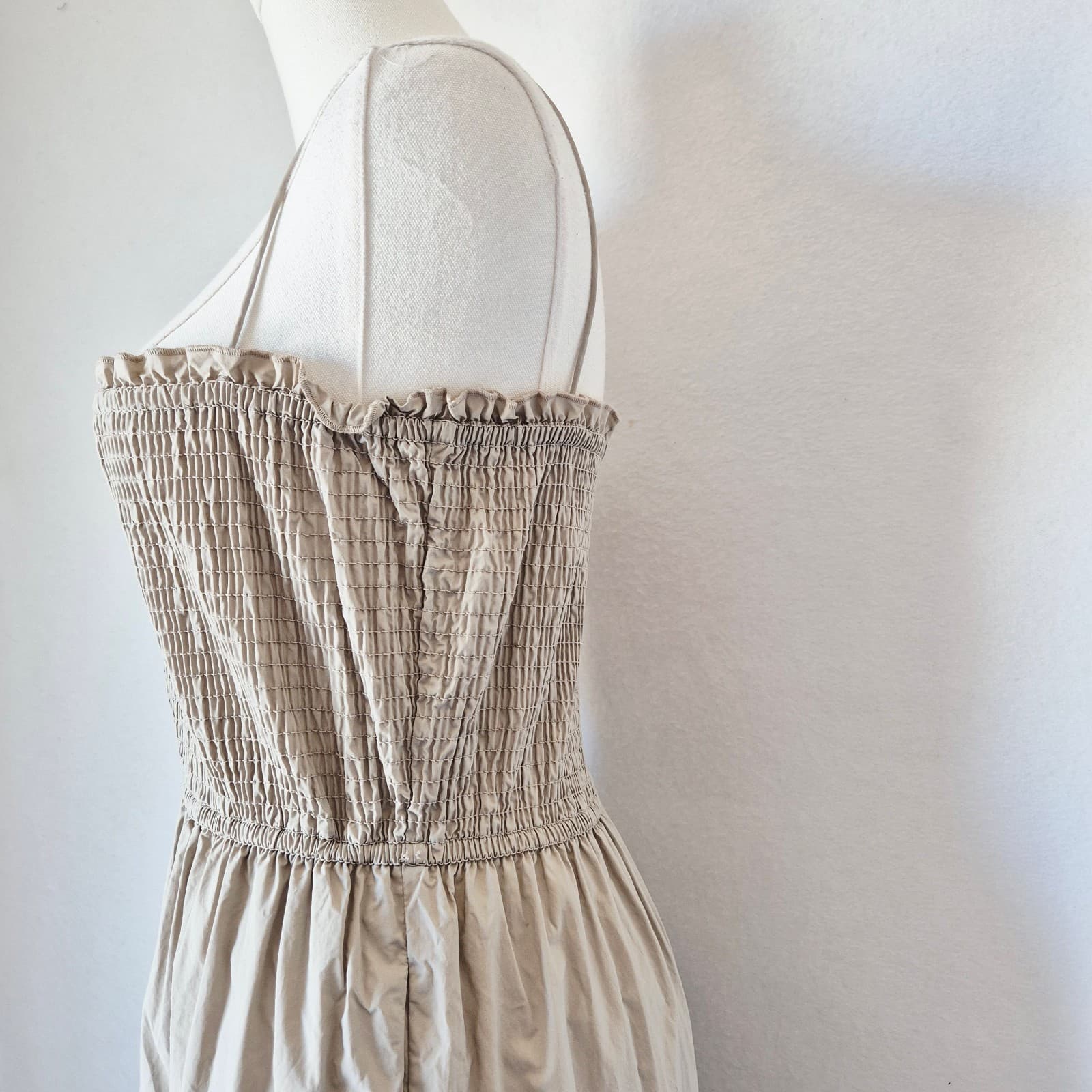 L'Academie The Nour Spaghetti Strap Smocked Tiered Maxi Dress Pocket Beige Sz.XS - Thumbnail 6