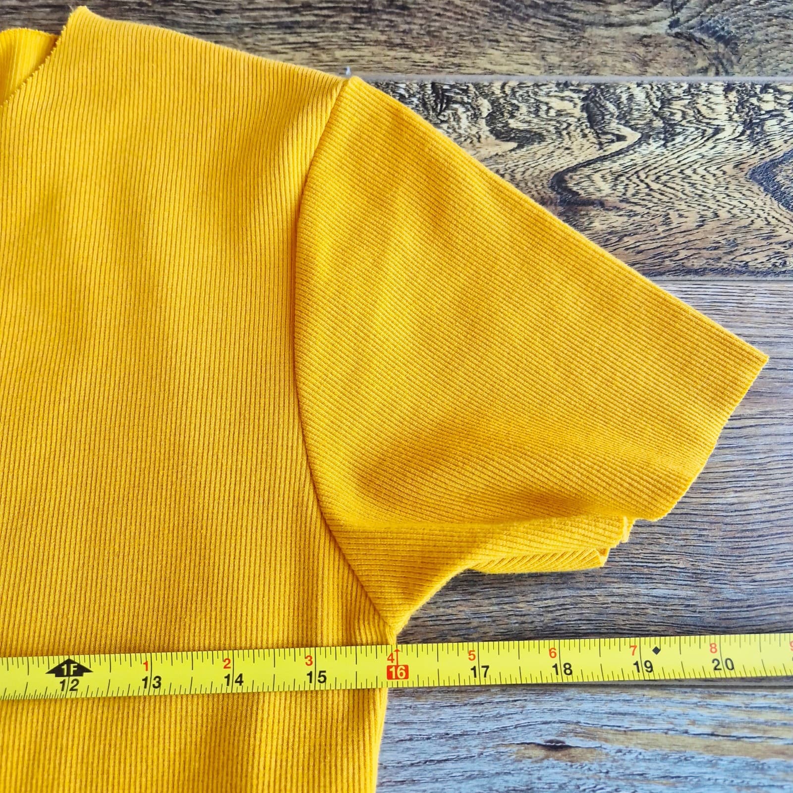NWoT Charlotte Ribbed Knit Maxi Dress Short Sleeve Raw-Hem Mustard Bust 32" (S) - Thumbnail 14