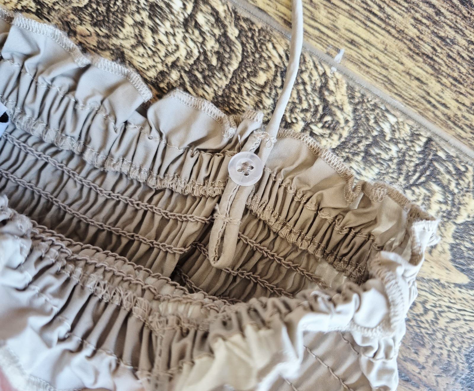 L'Academie The Nour Spaghetti Strap Smocked Tiered Maxi Dress Pocket Beige Sz.XS - Thumbnail 15