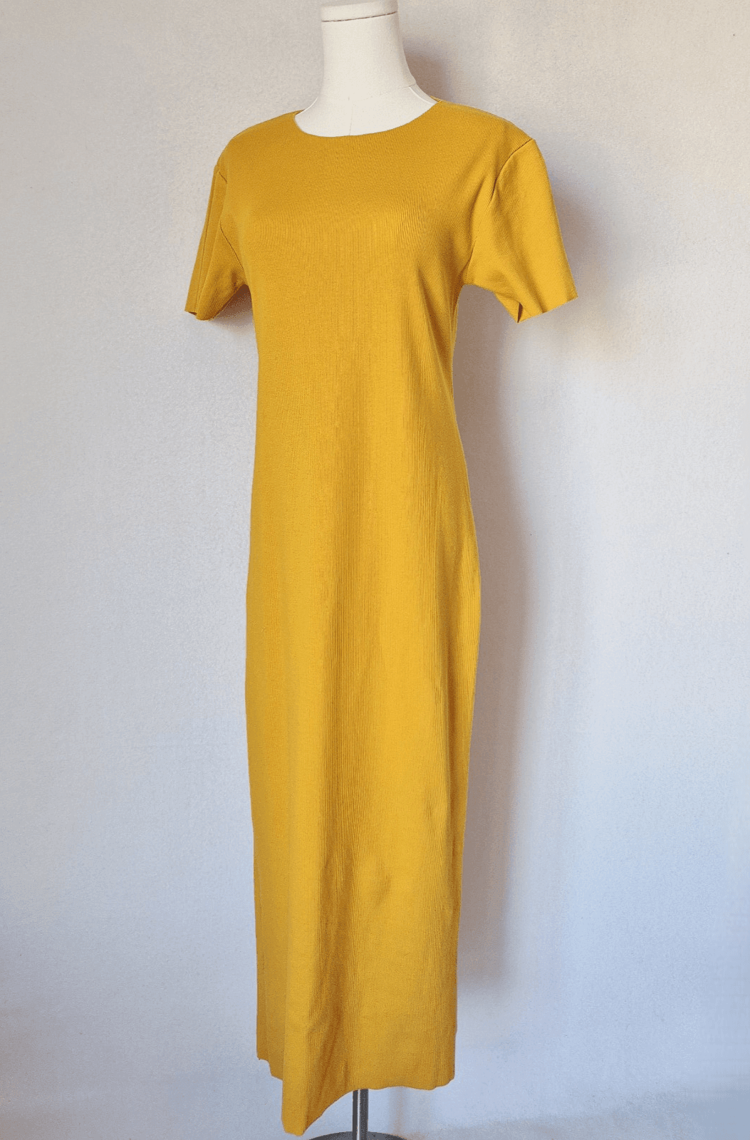 NWoT Charlotte Ribbed Knit Maxi Dress Short Sleeve Raw-Hem Mustard Bust 32" (S) - Thumbnail 2