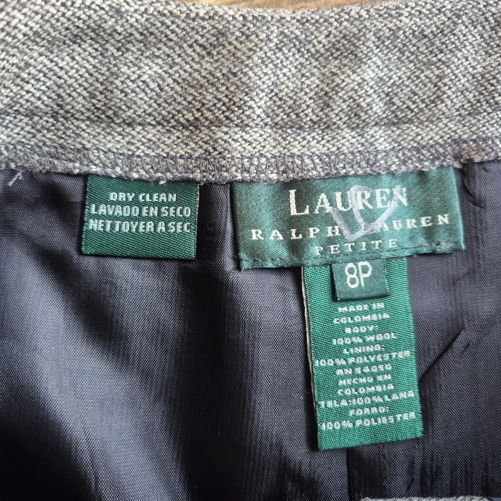 Vintage Lauren Ralph Lauren Tweed Wool Midi Pencil Skirt Front-Zip Brown Size 8P - Thumbnail 7