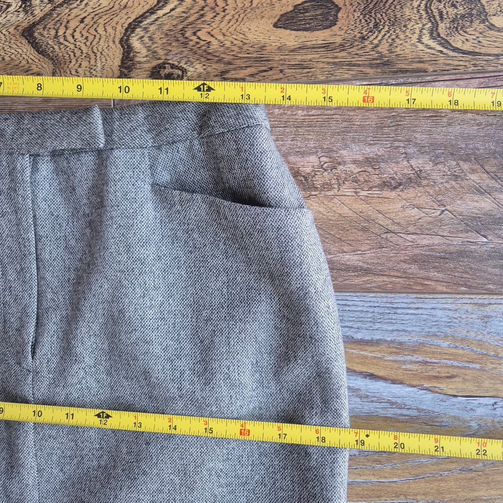 Vintage Lauren Ralph Lauren Tweed Wool Midi Pencil Skirt Front-Zip Brown Size 8P - Thumbnail 8