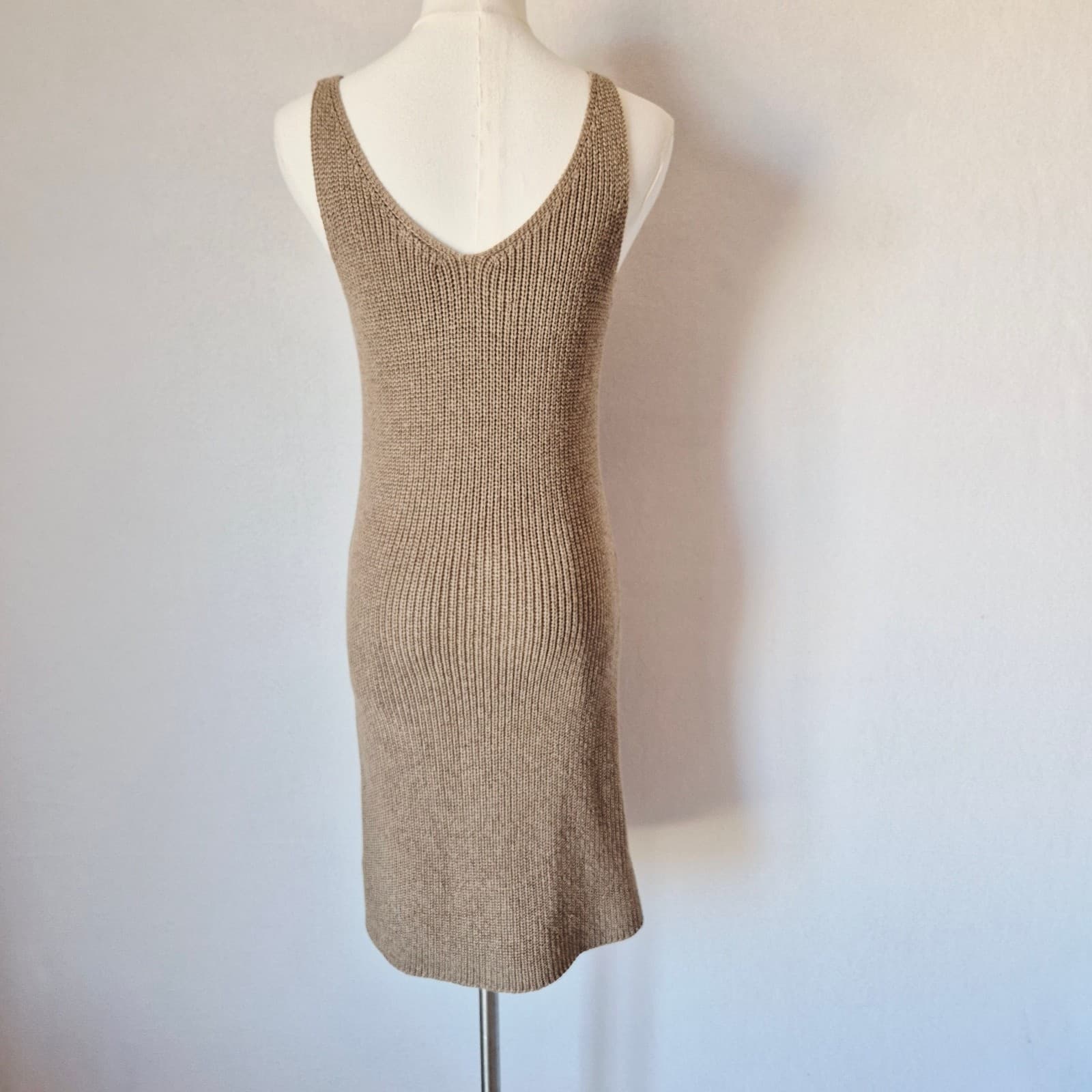 Vintage J.Crew Sculpted Rib Sleeveless Mini Sweater Dress V-Neck Khaki Women's S - Thumbnail 6