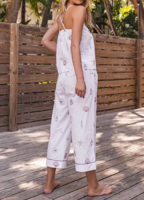 PrintFresh Queen Of The Sea Cami Crop Pant Sleep Pajama Set Embroidered White 2X - Thumbnail 7