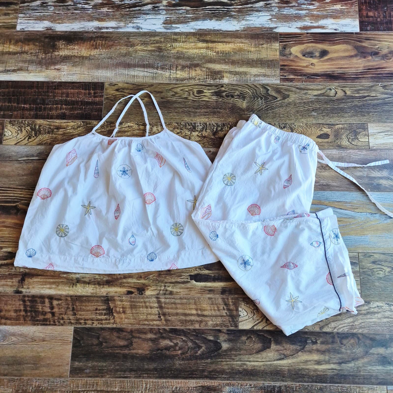 PrintFresh Queen Of The Sea Cami Crop Pant Sleep Pajama Set Embroidered White 2X - Thumbnail 12