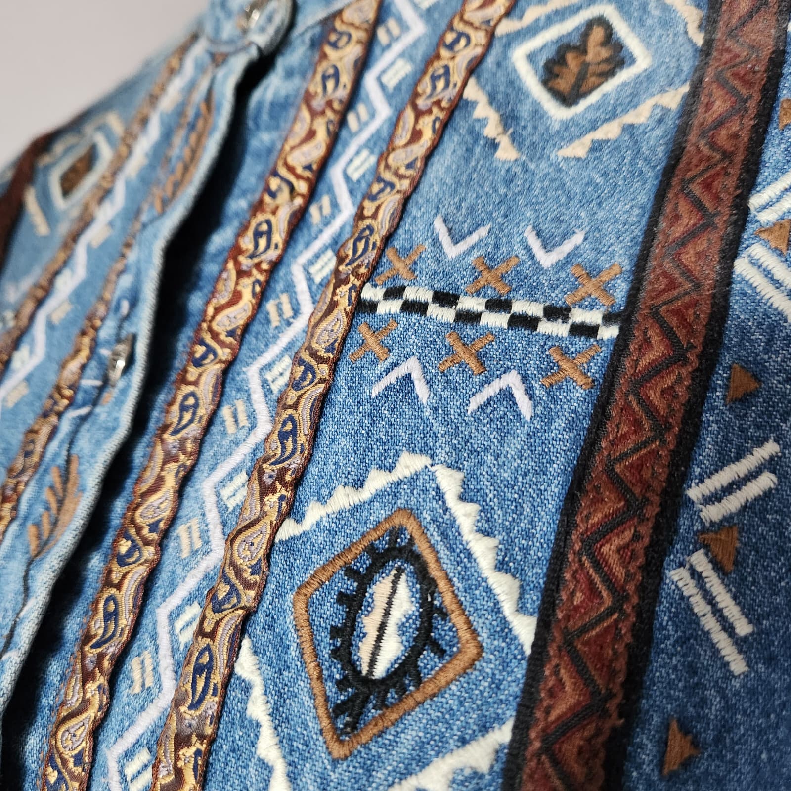Vintage Panhandle Slim Western Wear Embroidered Denim Shirt Button Blue Women M - Thumbnail 3