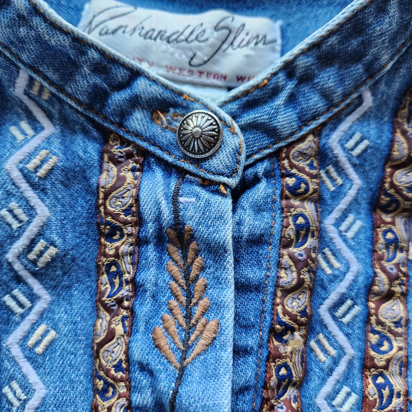 Vintage Panhandle Slim Western Wear Embroidered Denim Shirt Button Blue Women M - Thumbnail 6