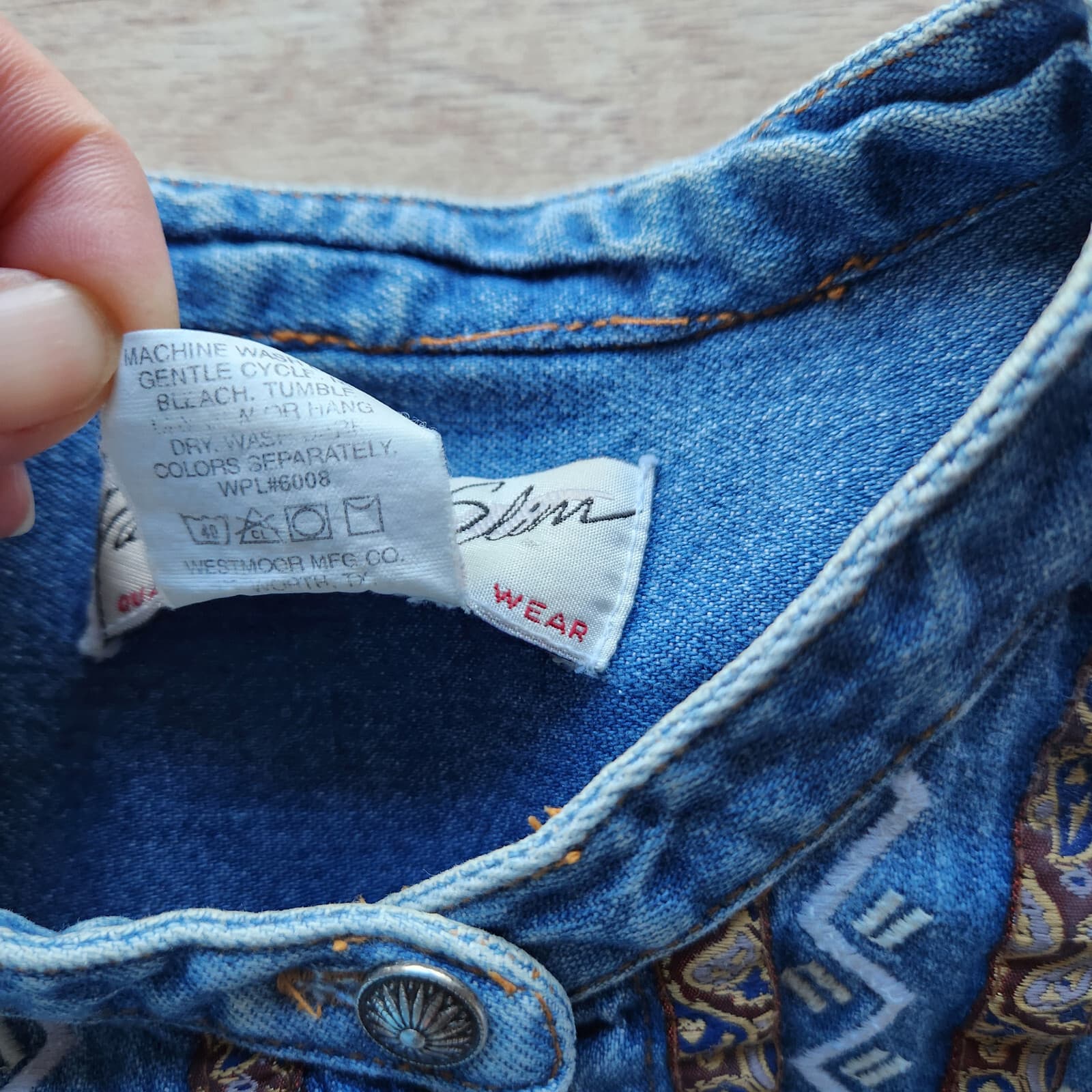 Vintage Panhandle Slim Western Wear Embroidered Denim Shirt Button Blue Women M - Thumbnail 8