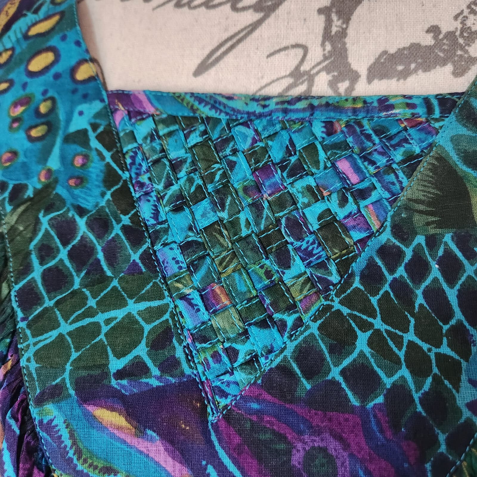 Vintage Patchauli Tropical Fish Indian Cotton Gauze Maxi House Dress Pocket Sz.M - Thumbnail 4