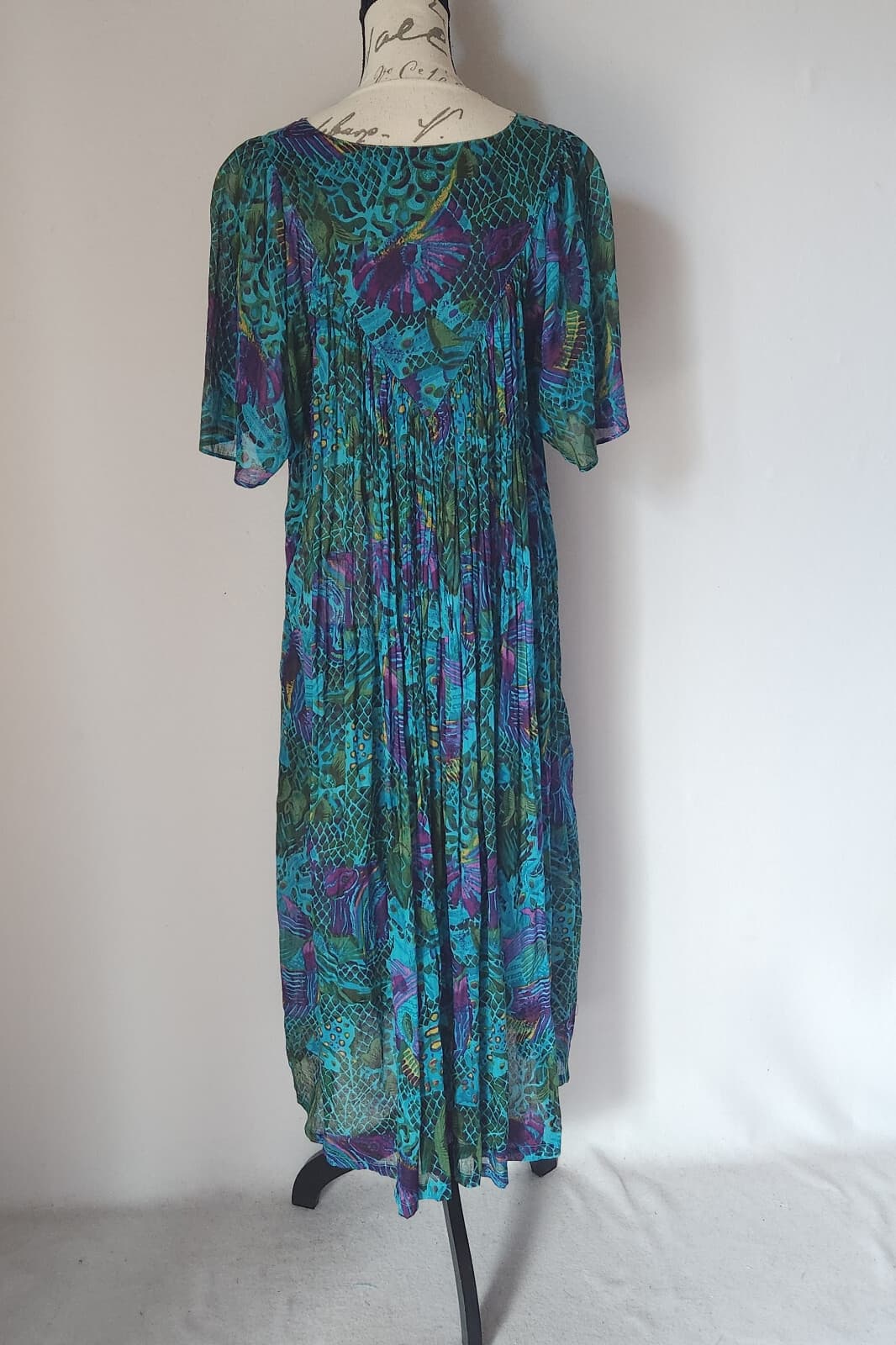 Vintage Patchauli Tropical Fish Indian Cotton Gauze Maxi House Dress Pocket Sz.M - Thumbnail 5
