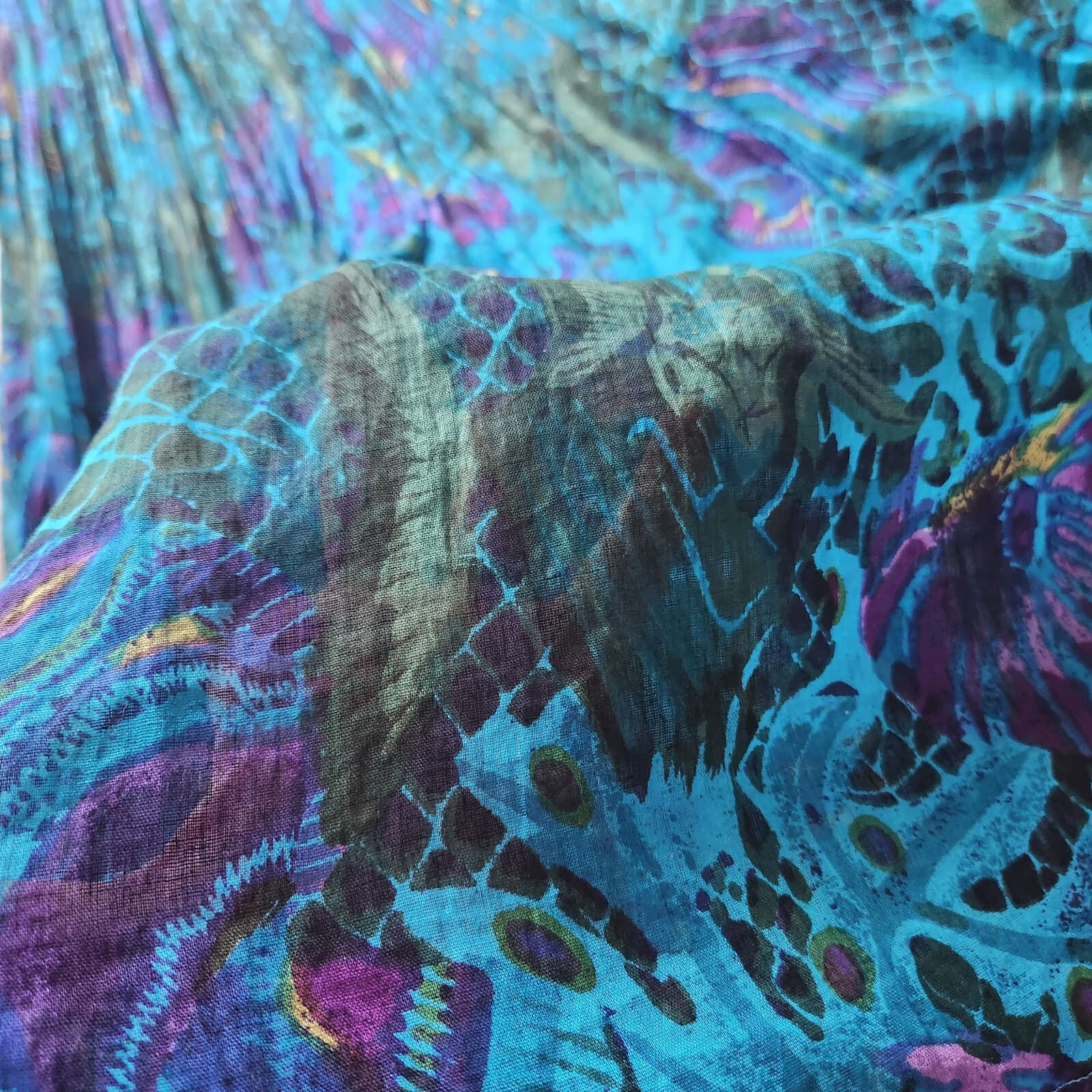 Vintage Patchauli Tropical Fish Indian Cotton Gauze Maxi House Dress Pocket Sz.M - Thumbnail 7