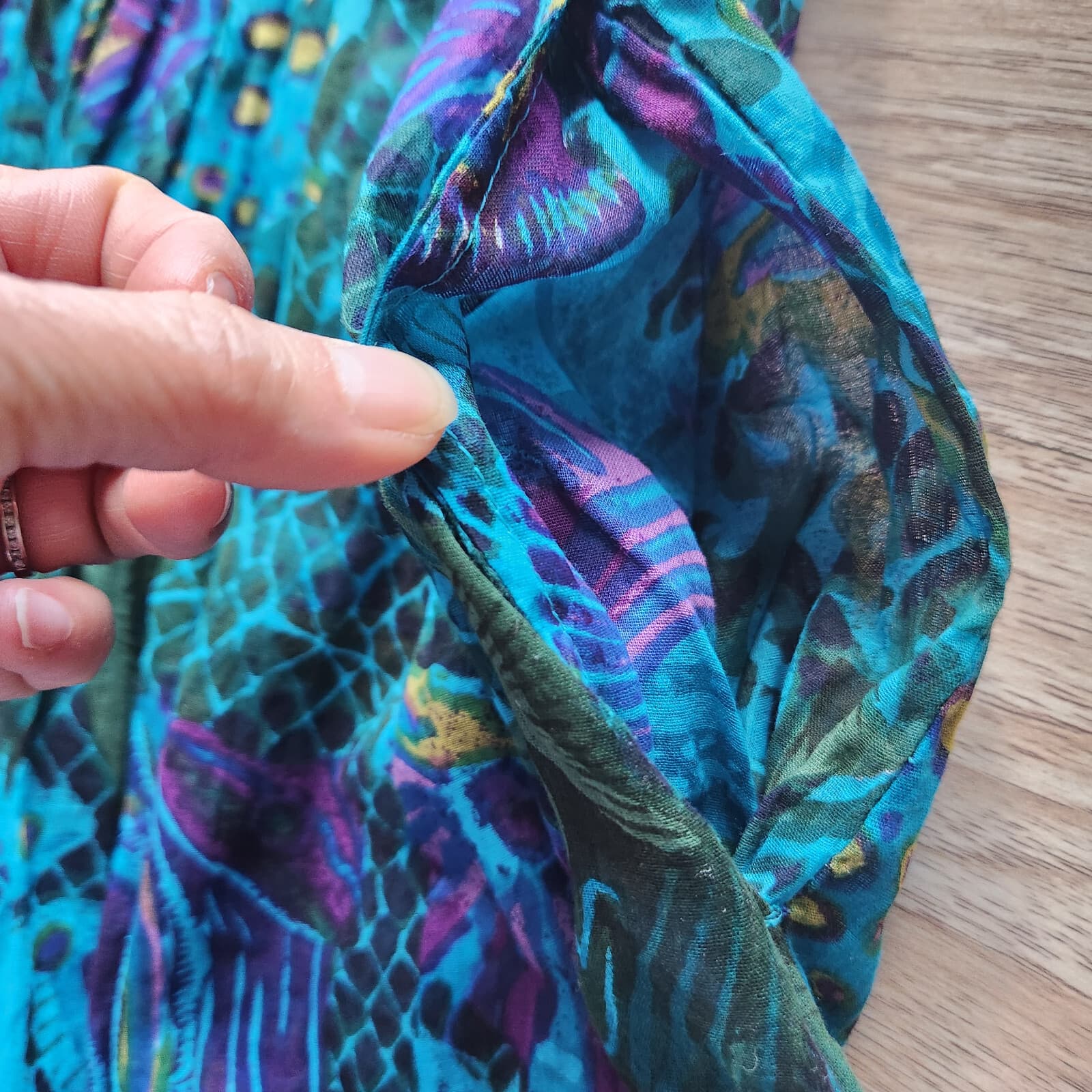 Vintage Patchauli Tropical Fish Indian Cotton Gauze Maxi House Dress Pocket Sz.M - Thumbnail 8