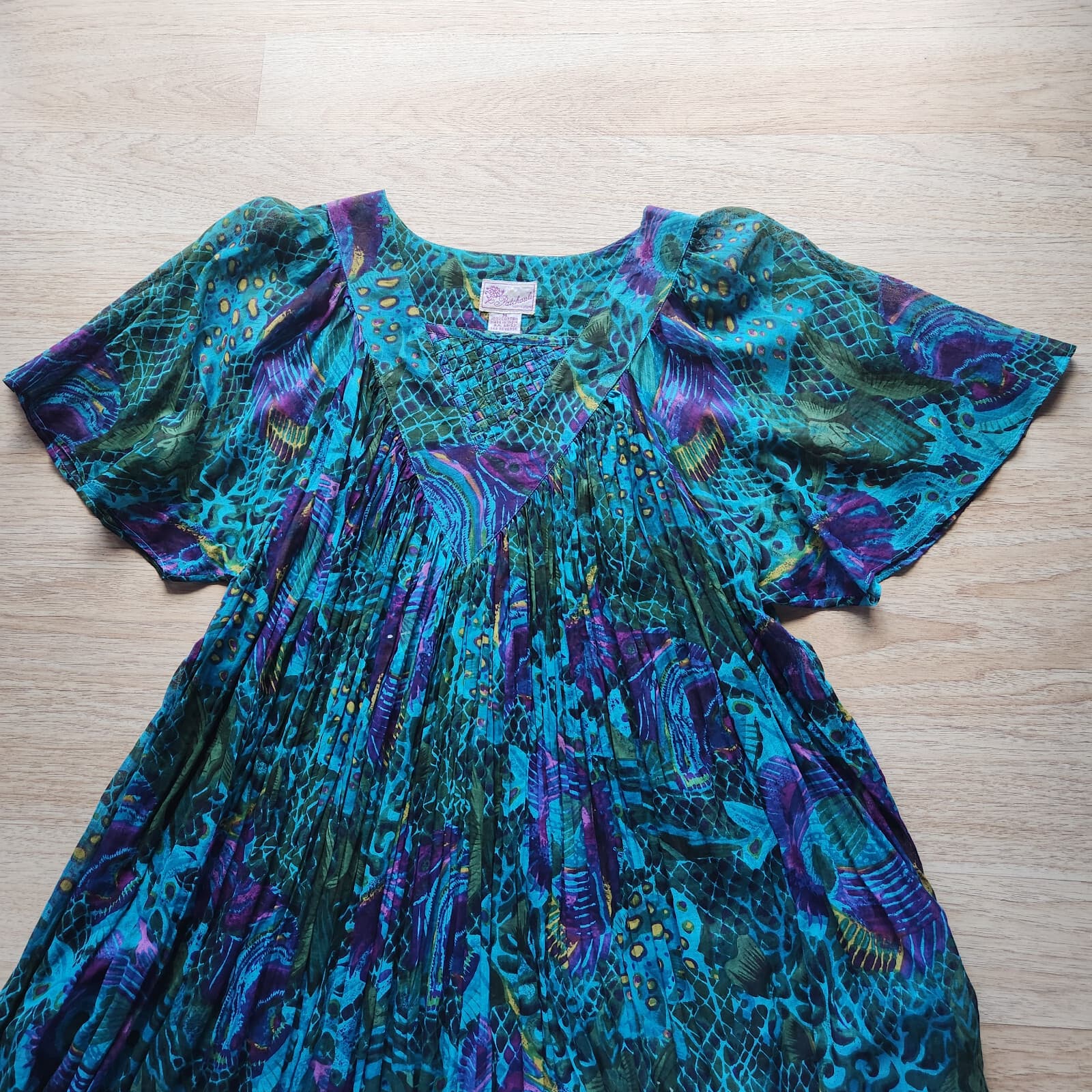 Vintage Patchauli Tropical Fish Indian Cotton Gauze Maxi House Dress Pocket Sz.M - Thumbnail 9