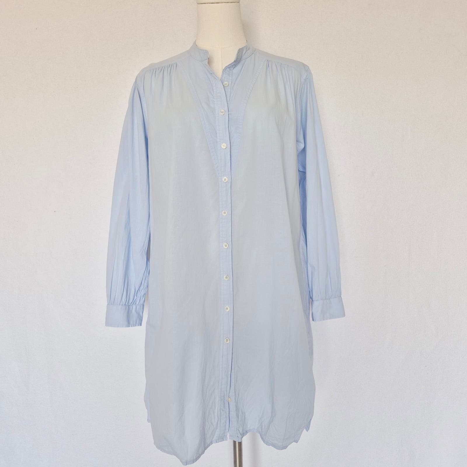 XIRENA Winne Shirt Dress Button Belt Long Sleeve Pocket Cotton Baby Blue Size XS - Thumbnail 3