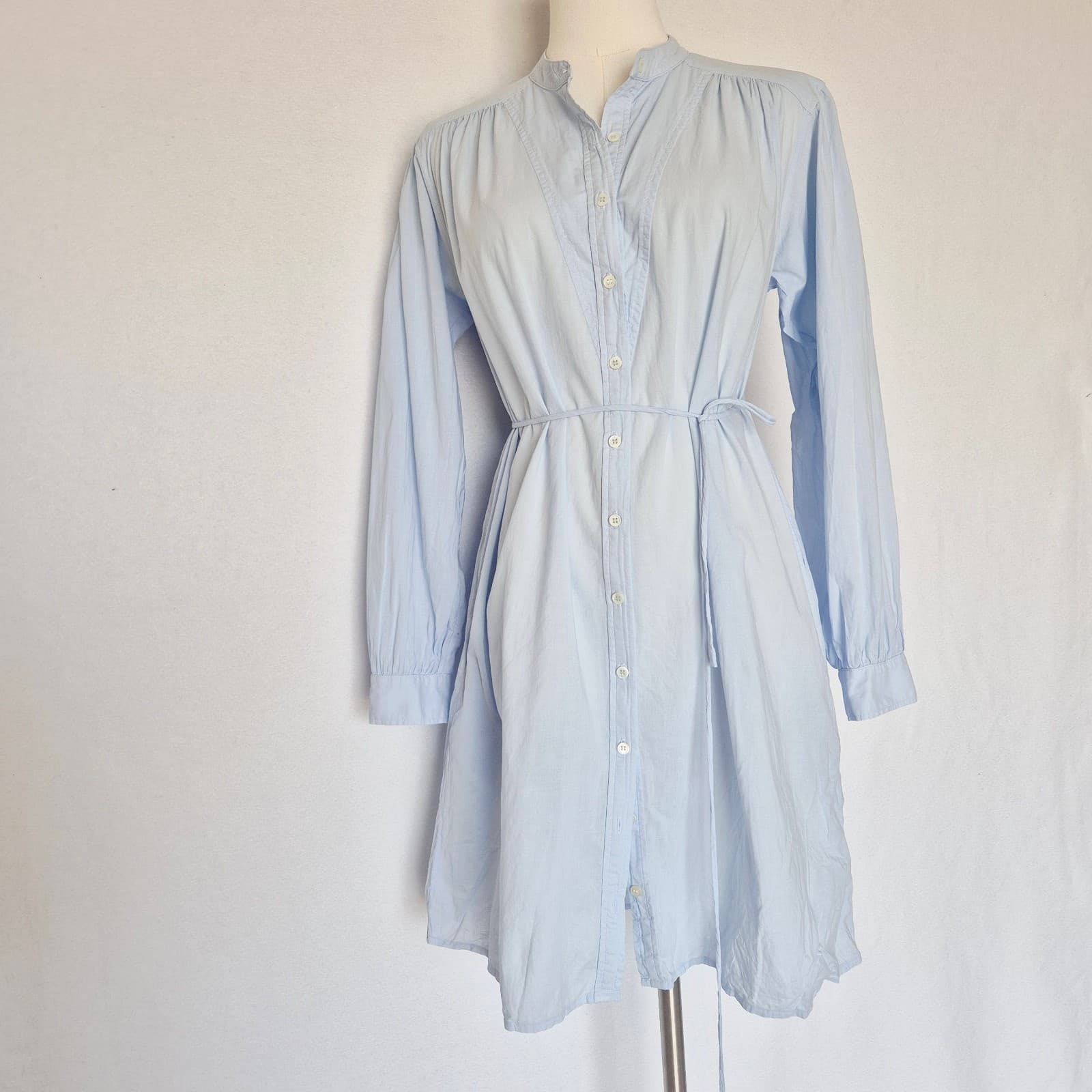 XIRENA Winne Shirt Dress Button Belt Long Sleeve Pocket Cotton Baby Blue Size XS - Thumbnail 5