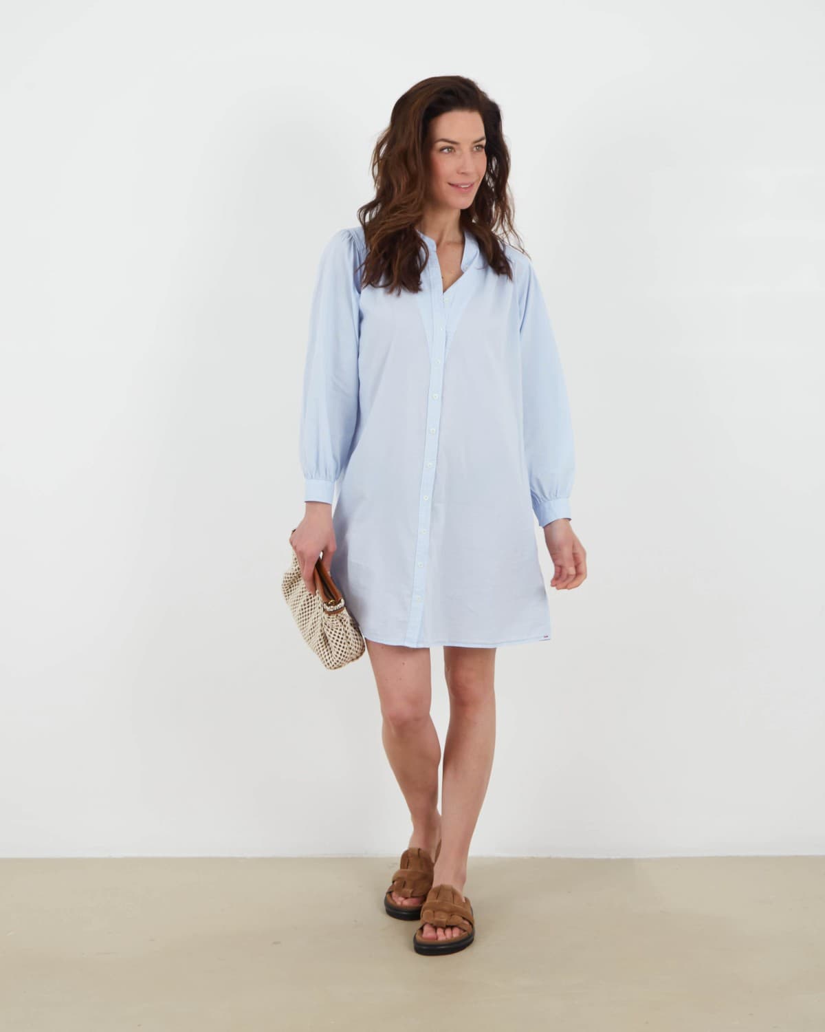 XIRENA Winne Shirt Dress Button Belt Long Sleeve Pocket Cotton Baby Blue Size XS - Thumbnail 4