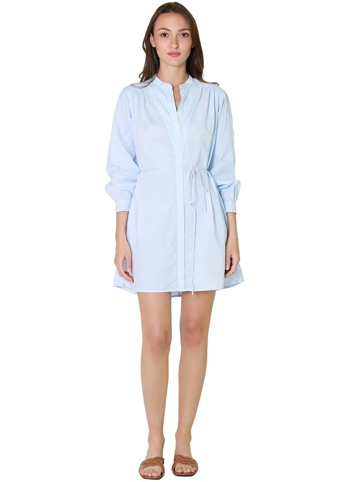 XIRENA Winne Shirt Dress Button Belt Long Sleeve Pocket Cotton Baby Blue Size XS - Thumbnail 6