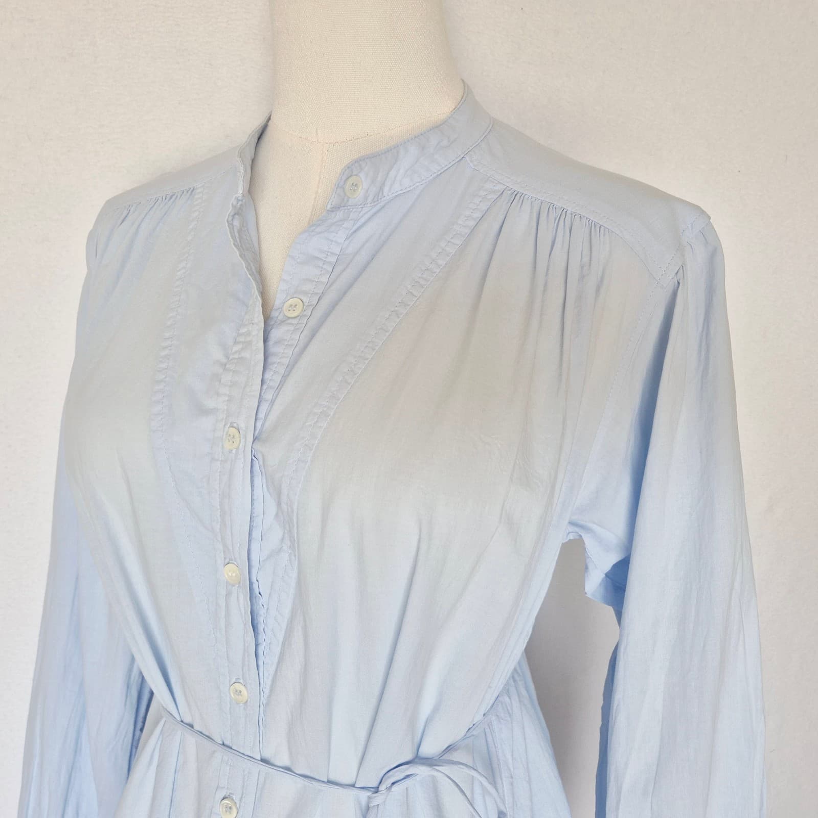 XIRENA Winne Shirt Dress Button Belt Long Sleeve Pocket Cotton Baby Blue Size XS - Thumbnail 8