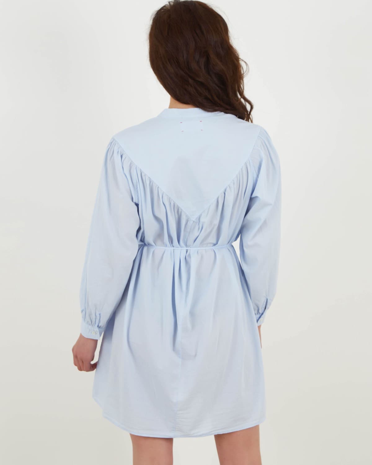 XIRENA Winne Shirt Dress Button Belt Long Sleeve Pocket Cotton Baby Blue Size XS - Thumbnail 9