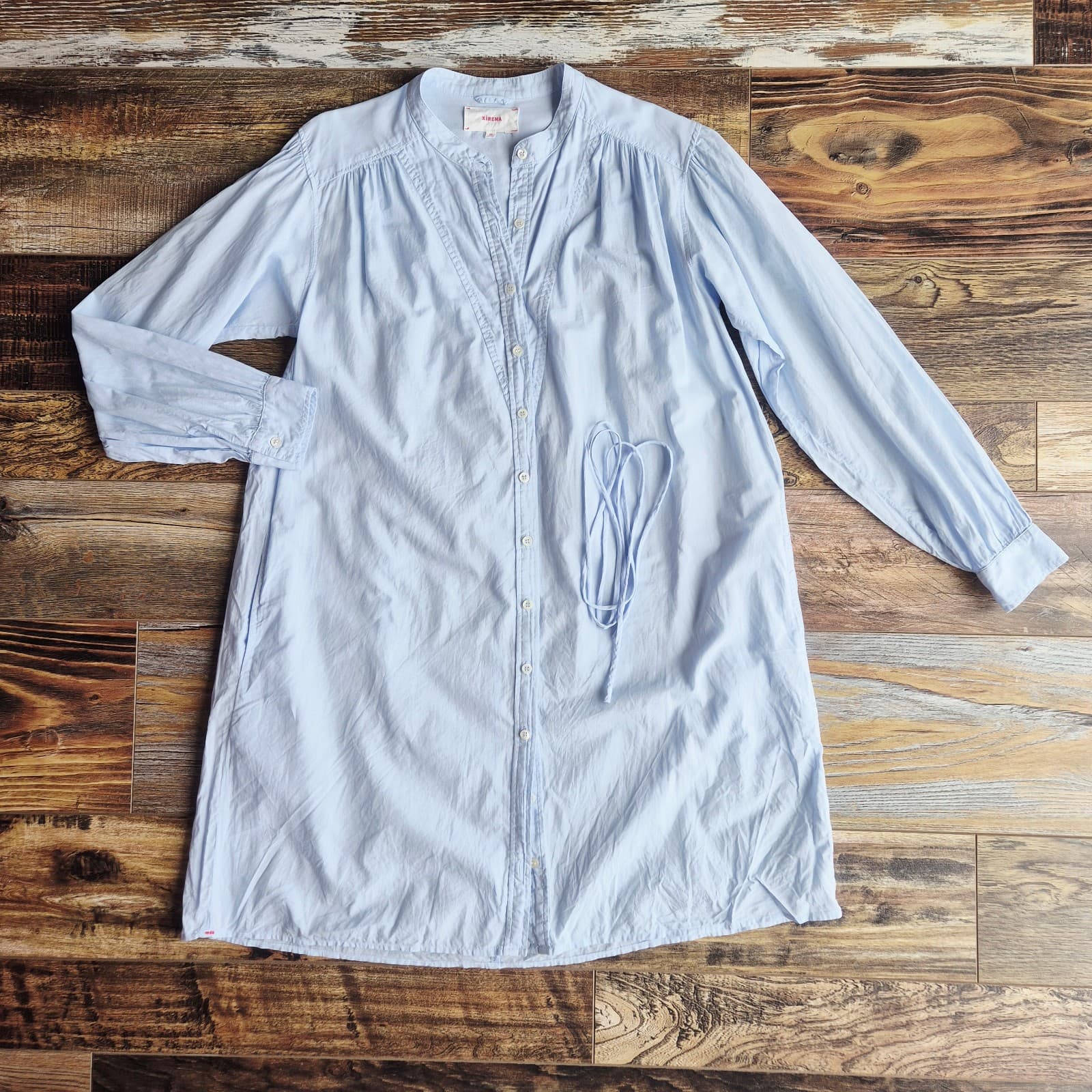 XIRENA Winne Shirt Dress Button Belt Long Sleeve Pocket Cotton Baby Blue Size XS - Thumbnail 11