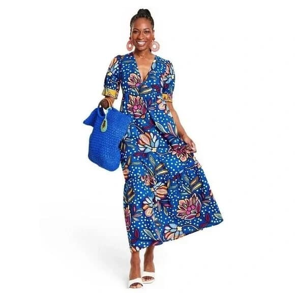 Tabitha Brown x Target Floral Puff Sleeve Maxi Muumuu Dress Pocket Cotton Sz.2 - Thumbnail 2