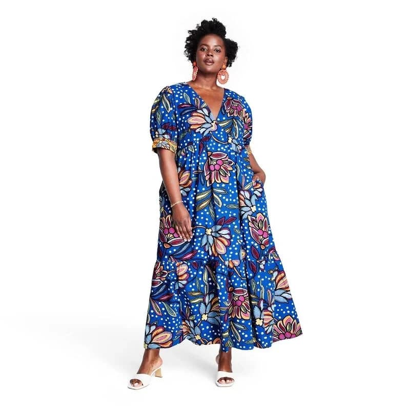Tabitha Brown x Target Floral Puff Sleeve Maxi Muumuu Dress Pocket Cotton Sz.2 - Thumbnail 4
