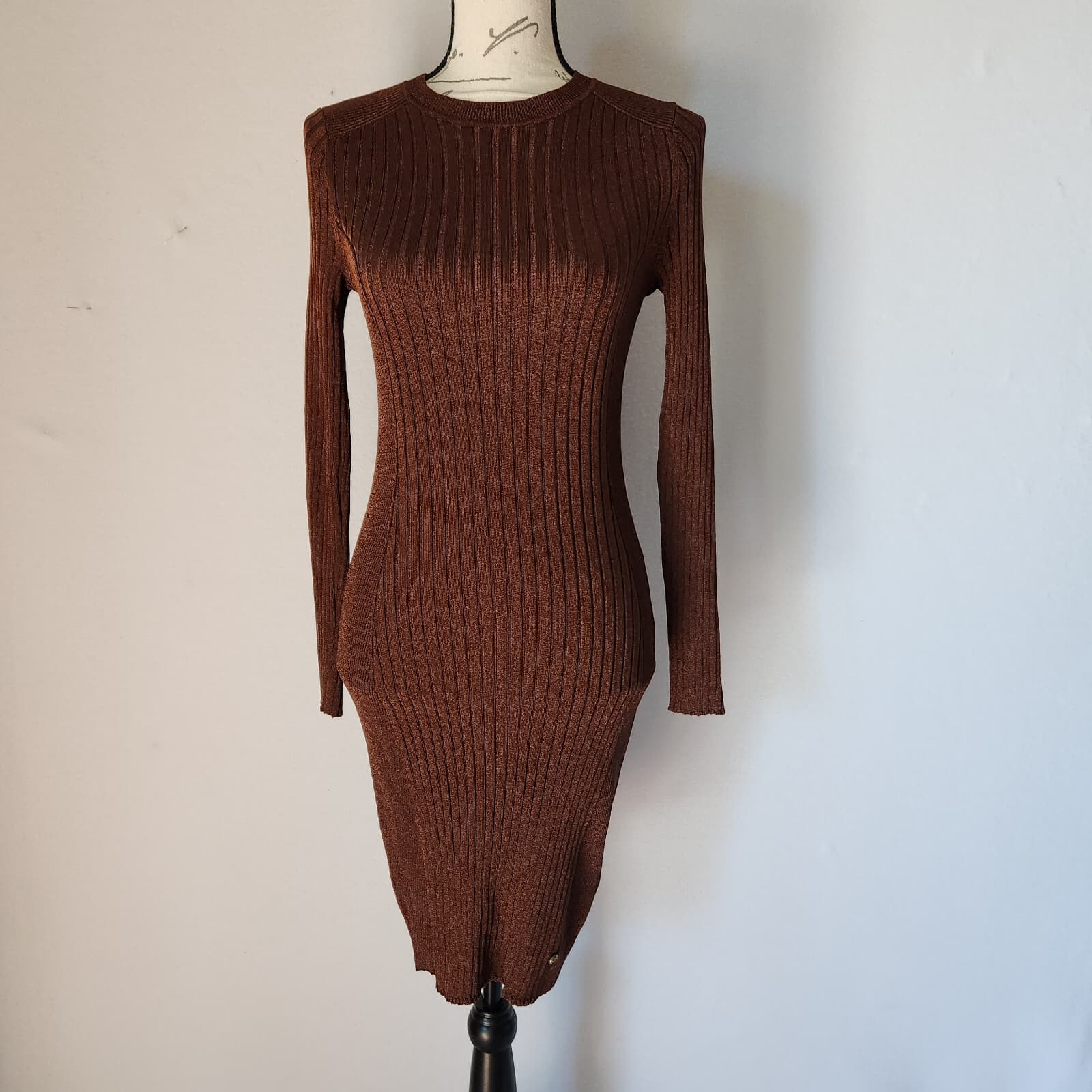 Ted Baker London Nichola Bodycon Ripped Knit Mini Dress Metallic Brown Women's 2 - Thumbnail 3