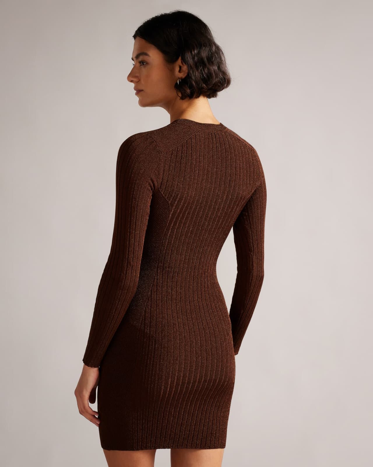 Ted Baker London Nichola Bodycon Ripped Knit Mini Dress Metallic Brown Women's 2 - Thumbnail 6