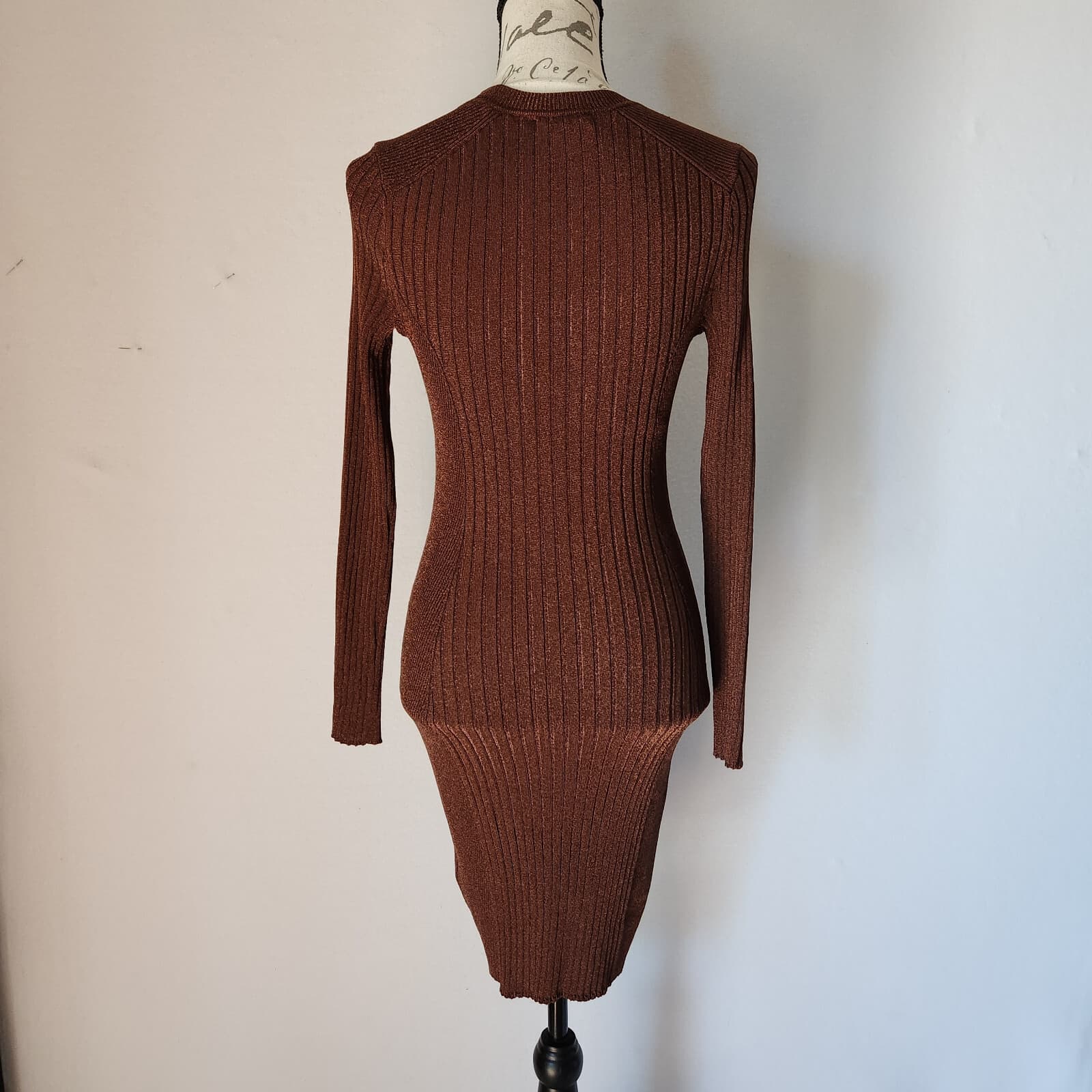 Ted Baker London Nichola Bodycon Ripped Knit Mini Dress Metallic Brown Women's 2 - Thumbnail 8