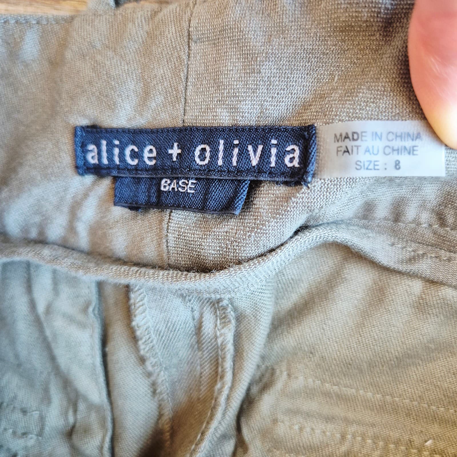 Alice & Olivia Base Linen Blend Cargo Tapered Cropped Pants Relaxed Green Sz.8 - Thumbnail 9