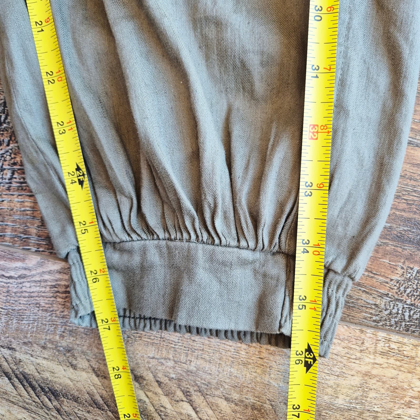 Alice & Olivia Base Linen Blend Cargo Tapered Cropped Pants Relaxed Green Sz.8 - Thumbnail 13