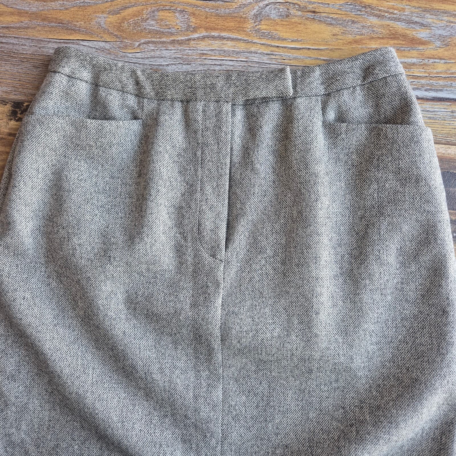 Vintage Lauren Ralph Lauren Tweed Wool Midi Pencil Skirt Front-Zip Brown Size 8P - Thumbnail 2