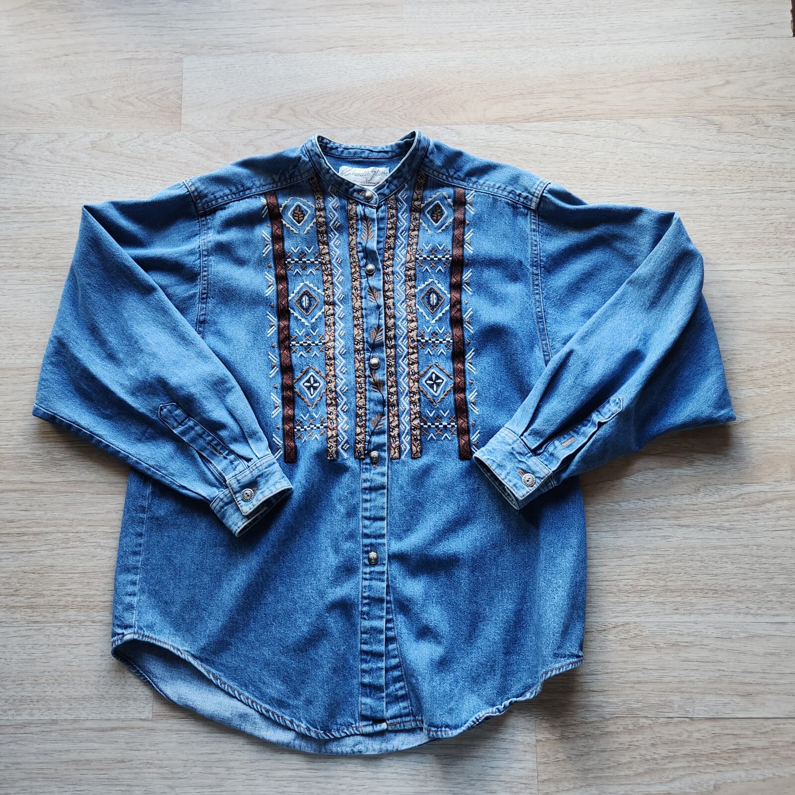 Vintage Panhandle Slim Western Wear Embroidered Denim Shirt Button Blue Women M - Thumbnail 5