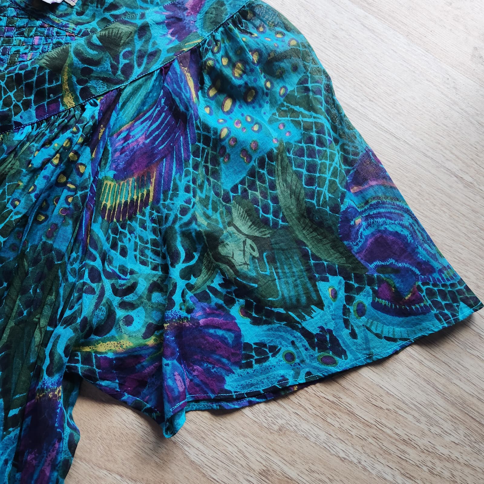 Vintage Patchauli Tropical Fish Indian Cotton Gauze Maxi House Dress Pocket Sz.M - Thumbnail 10