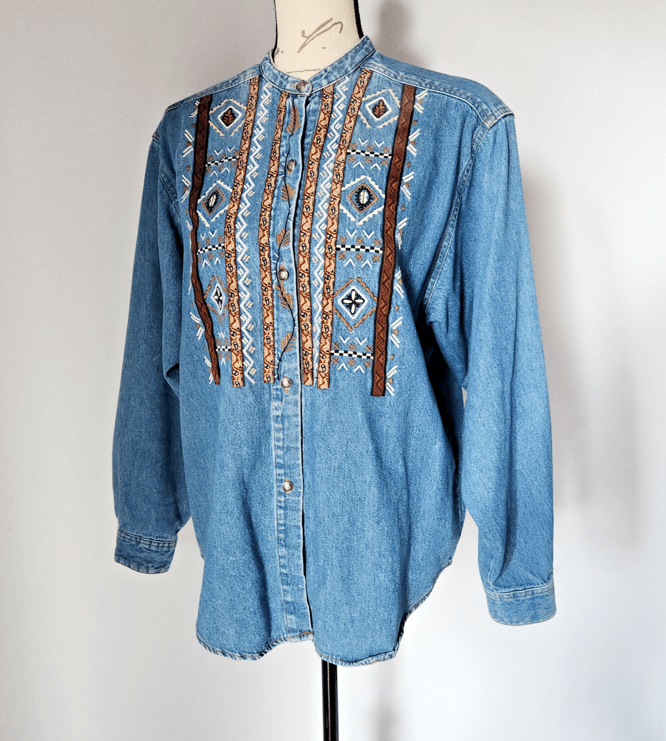 Vintage Panhandle Slim Western Wear Embroidered Denim Shirt Button Blue Women M - Thumbnail 2