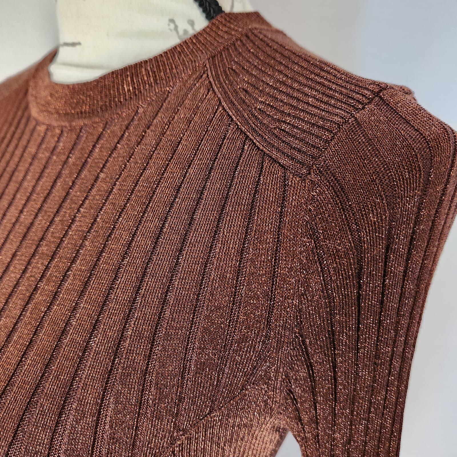 Ted Baker London Nichola Bodycon Ripped Knit Mini Dress Metallic Brown Women's 2 - Thumbnail 5