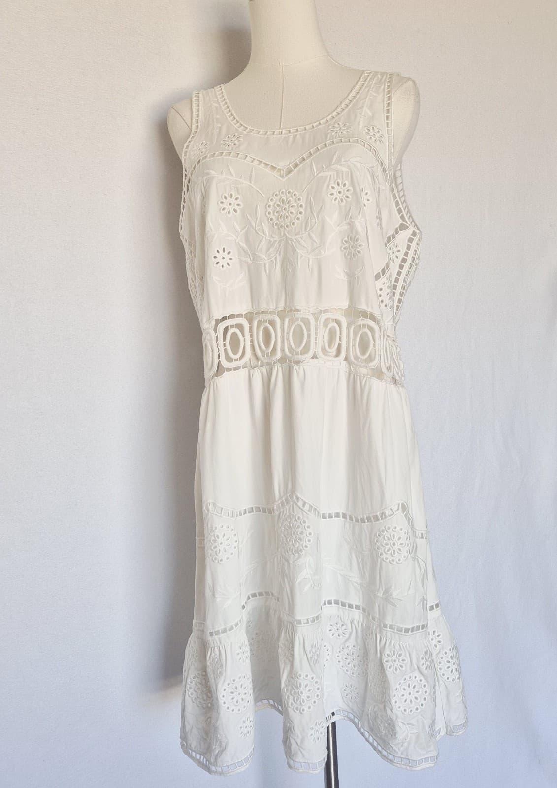Sea New York Lace Broderie Anglaise Mini Dress Sleeveless White Tencel Womens 10 - Thumbnail 3