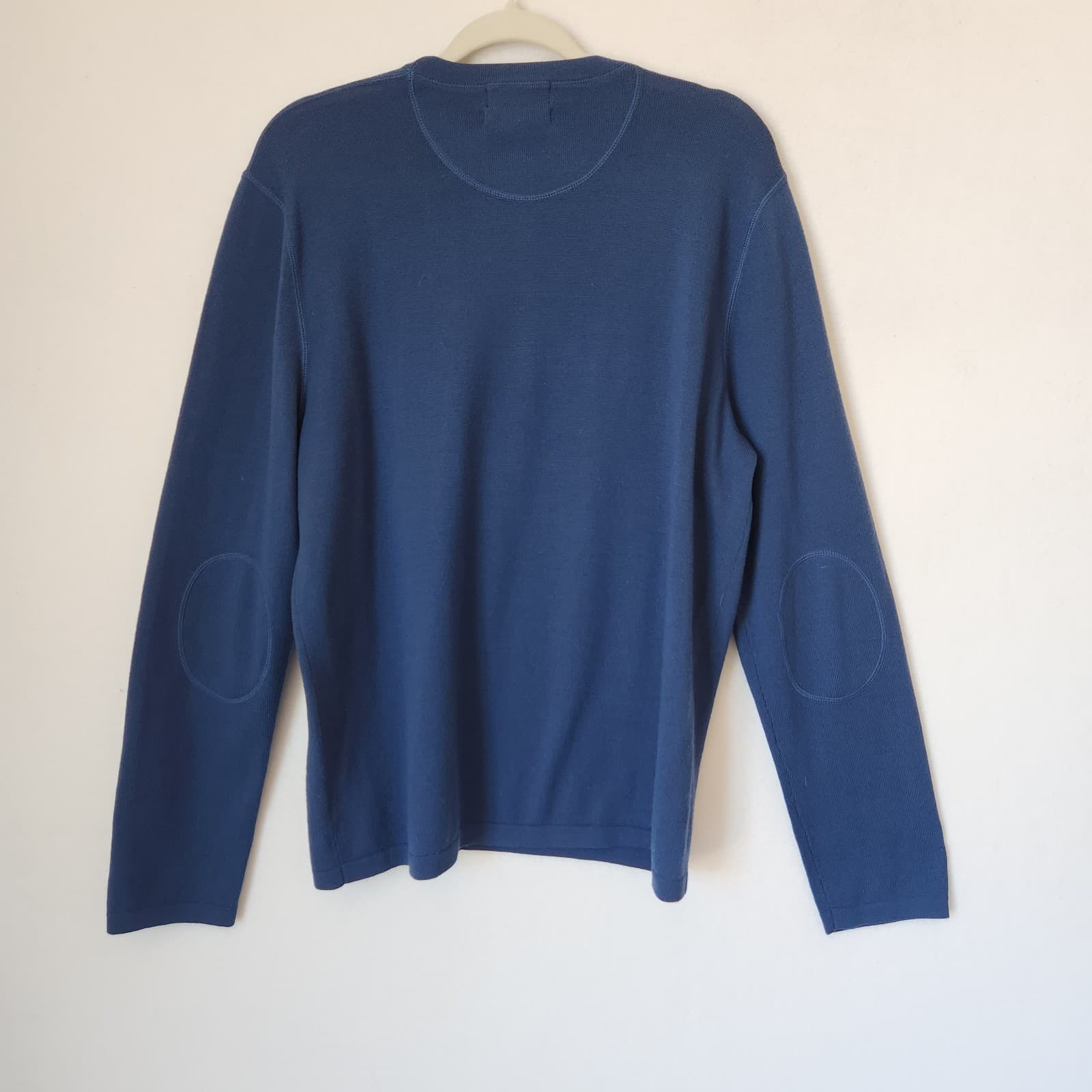 Banana Republic Extra Fine Italian Merino Crew Sweater Elbow Patch Blue Men's L - Thumbnail 4