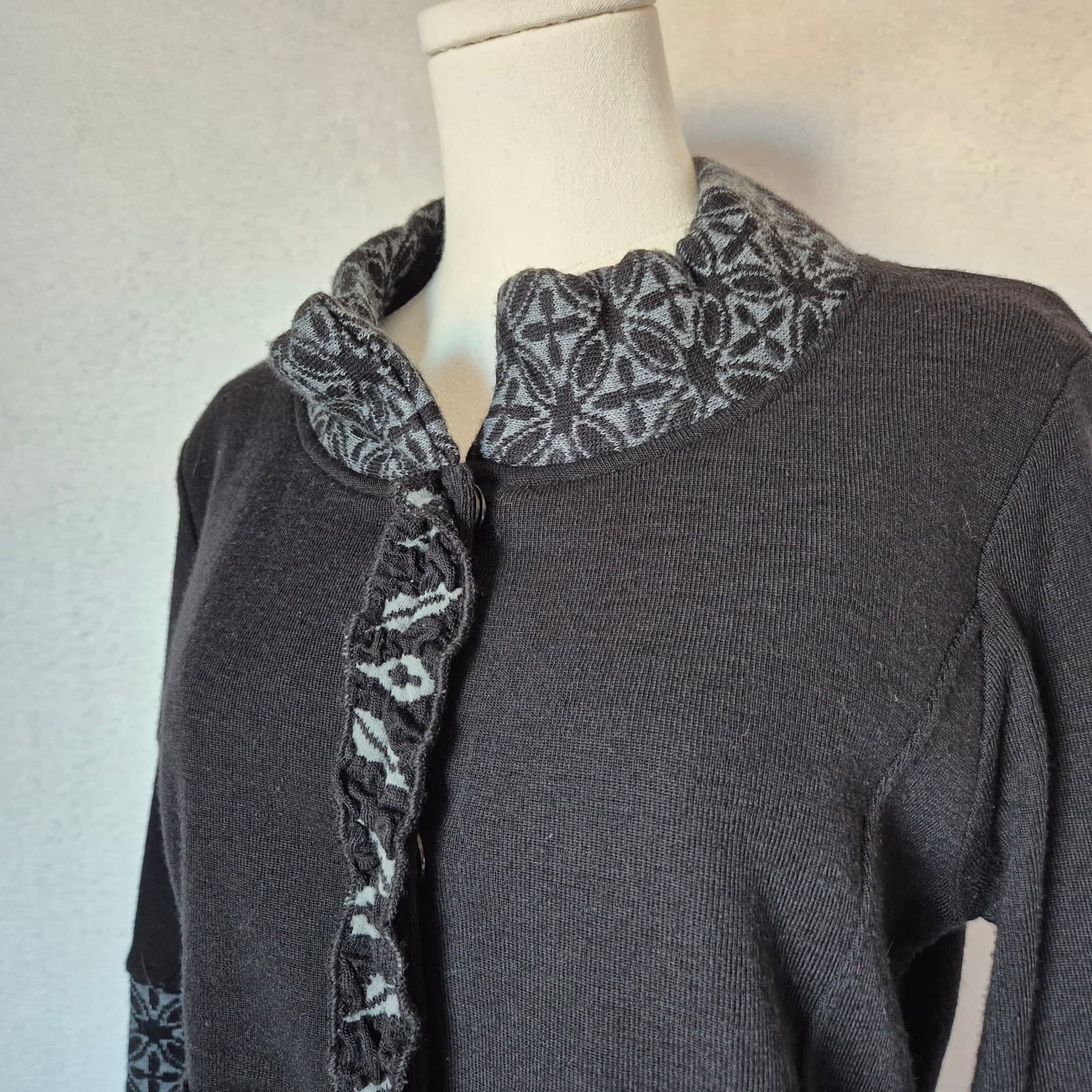 LO.RI. Made in Italy Wool Blend Fair Isle Ruffle Longline Cardigan Dress Women L - Thumbnail 4