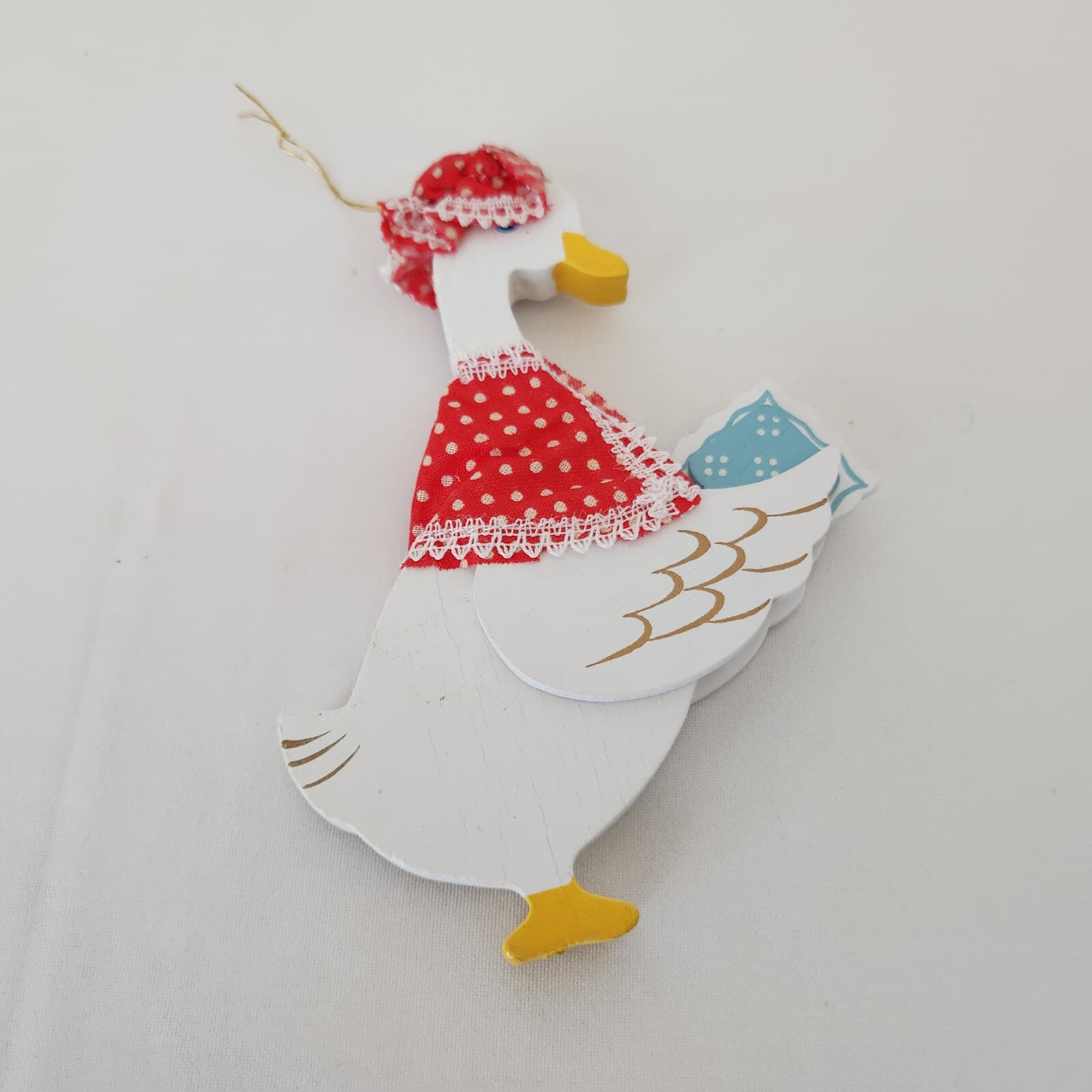 Vintage 2 Piece Flat Wooden Hand Painted Double Side Ducks Christmas Ornaments - Thumbnail 4